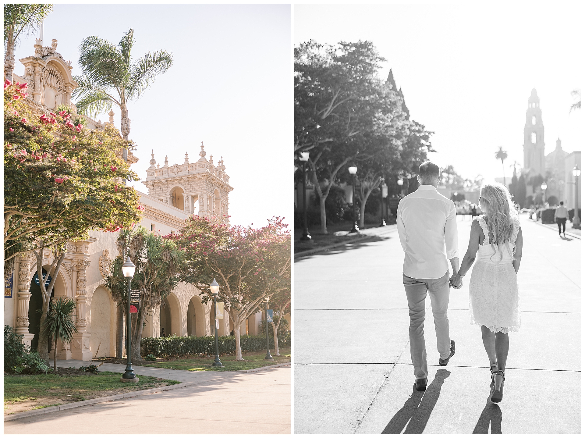 Couple walking down the street in Balboa Park in San Diego