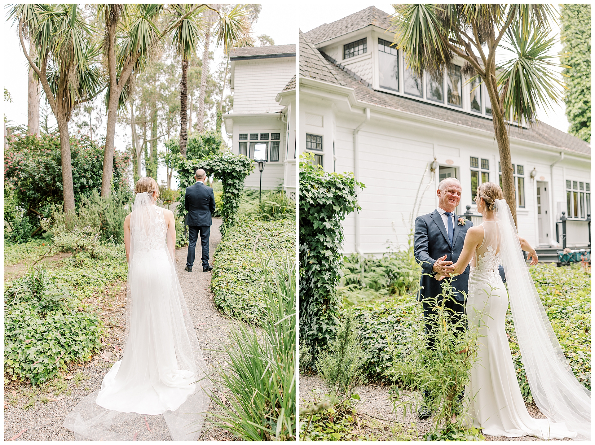 Daddy Daughter first look in the gardens at Monarch Cove Inn in Capitola, Ca. Monarch Cove Wedding