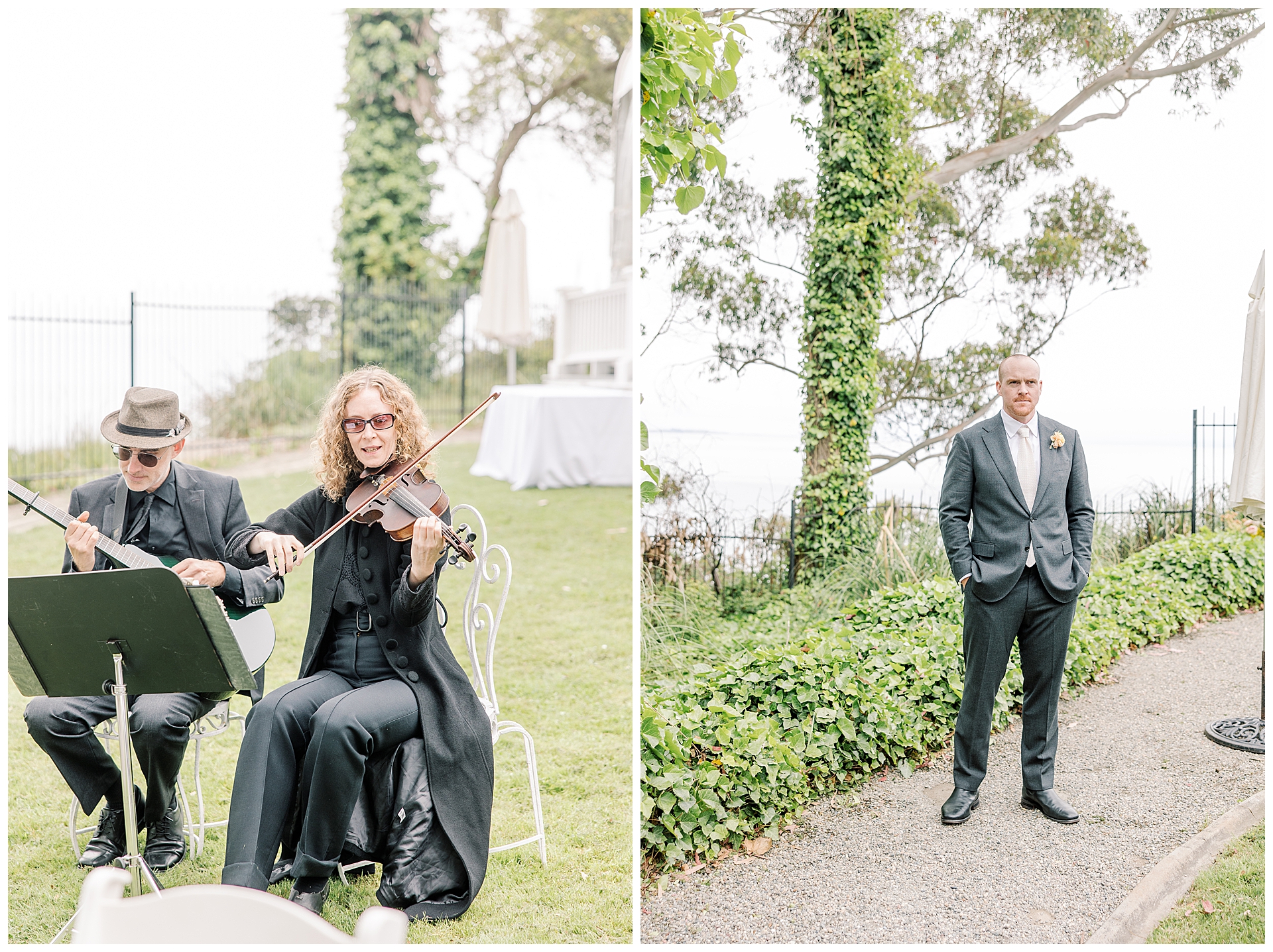 Live musicians and groom waiting for the ceremony to start. 