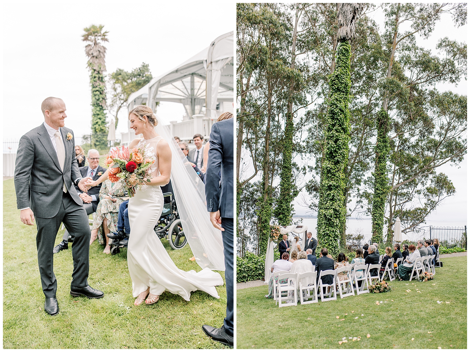 Bride meets her awaiting groom at their beautiful Monarch Cove Inn wedding