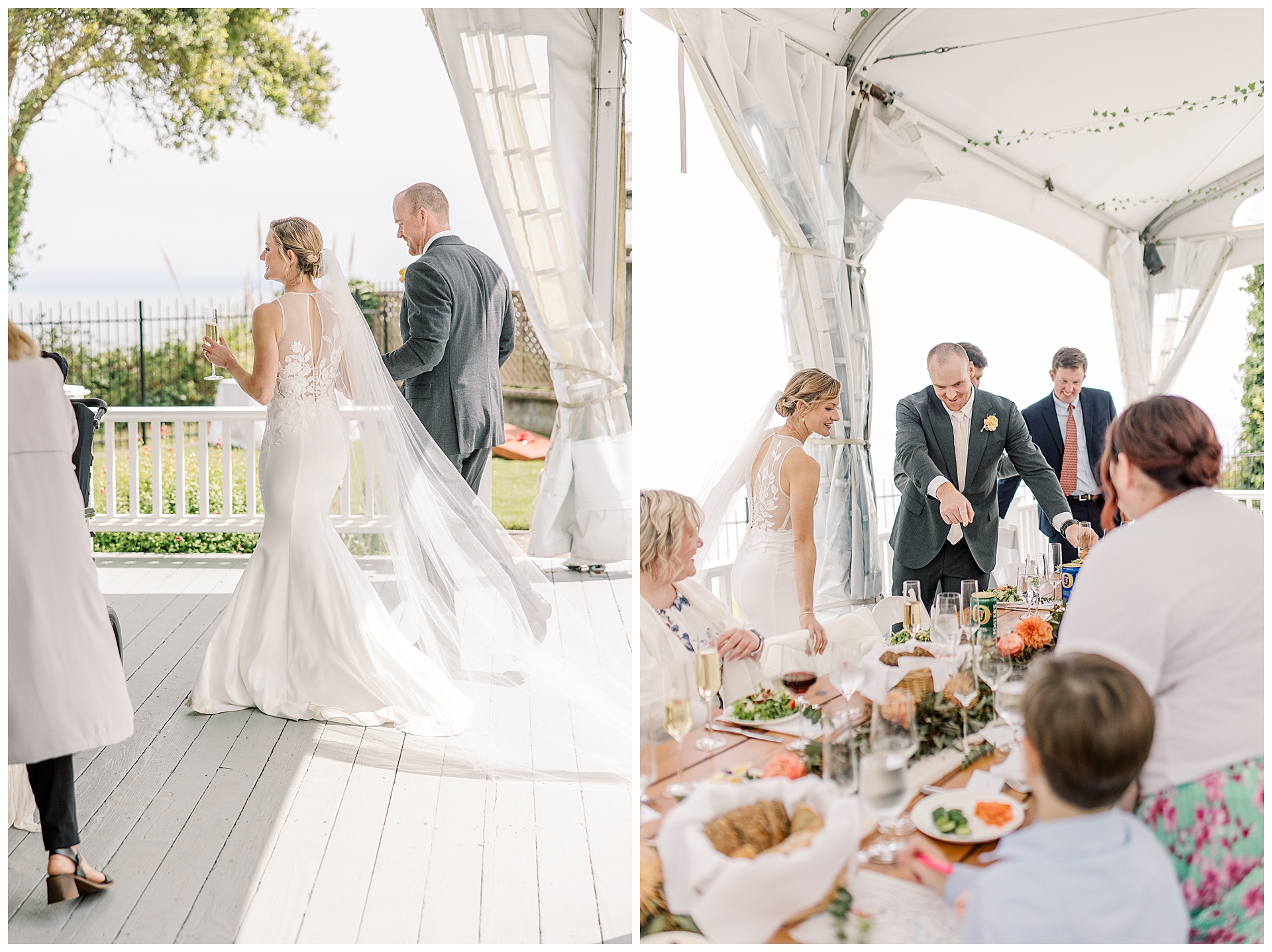 Bride and Groom entering their reception at Monarch Cove. 