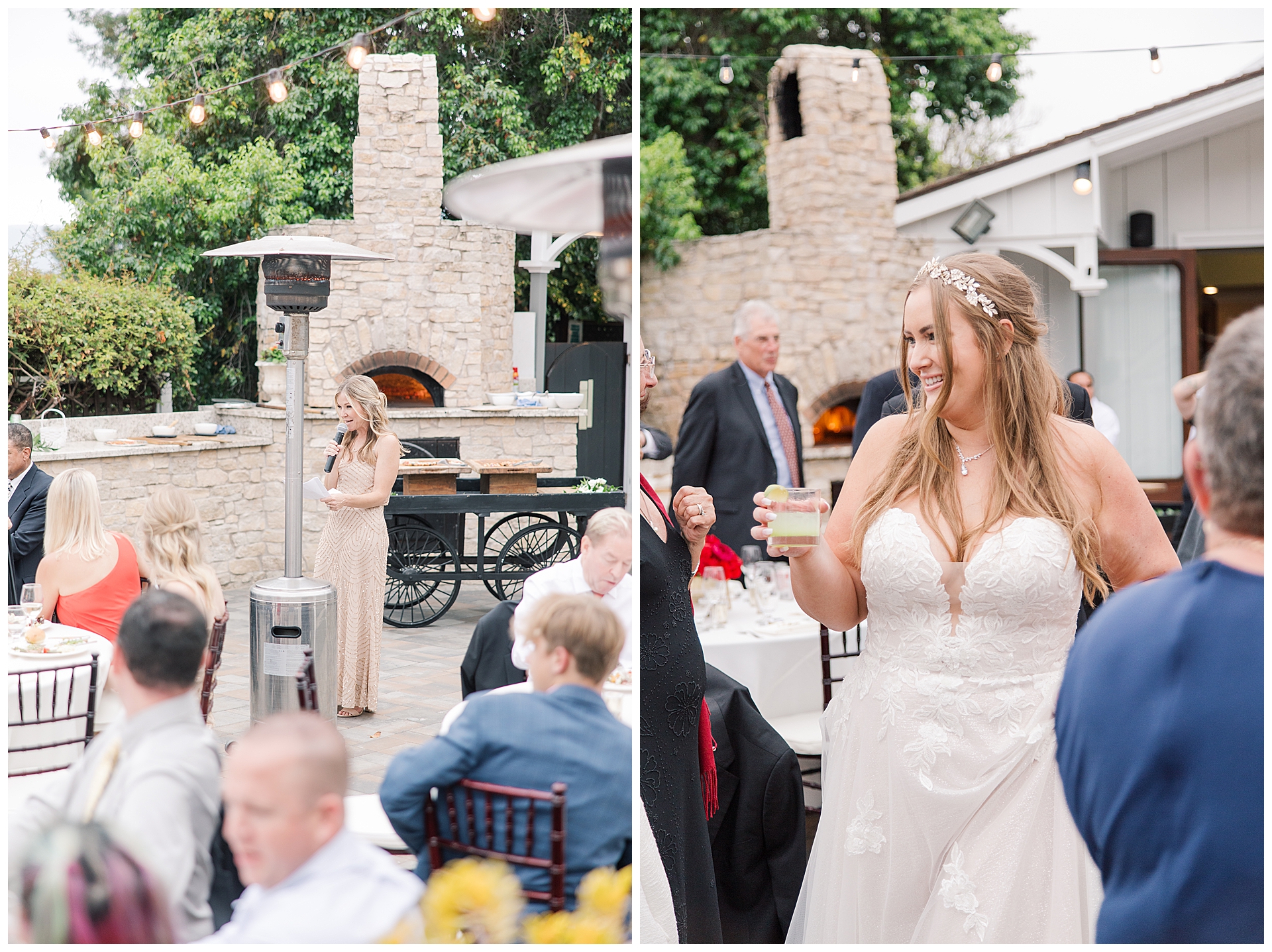 Guests giving toasts to the couple at their wedding reception in Monterey at the Perry House. 