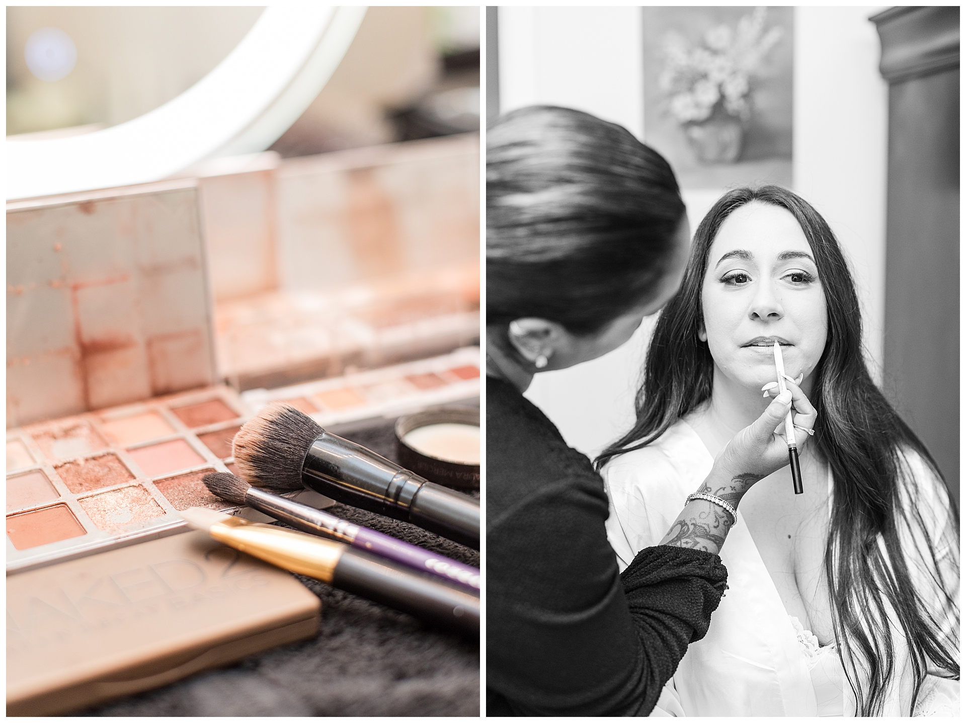 Bride getting makeup done at her redwood wedding