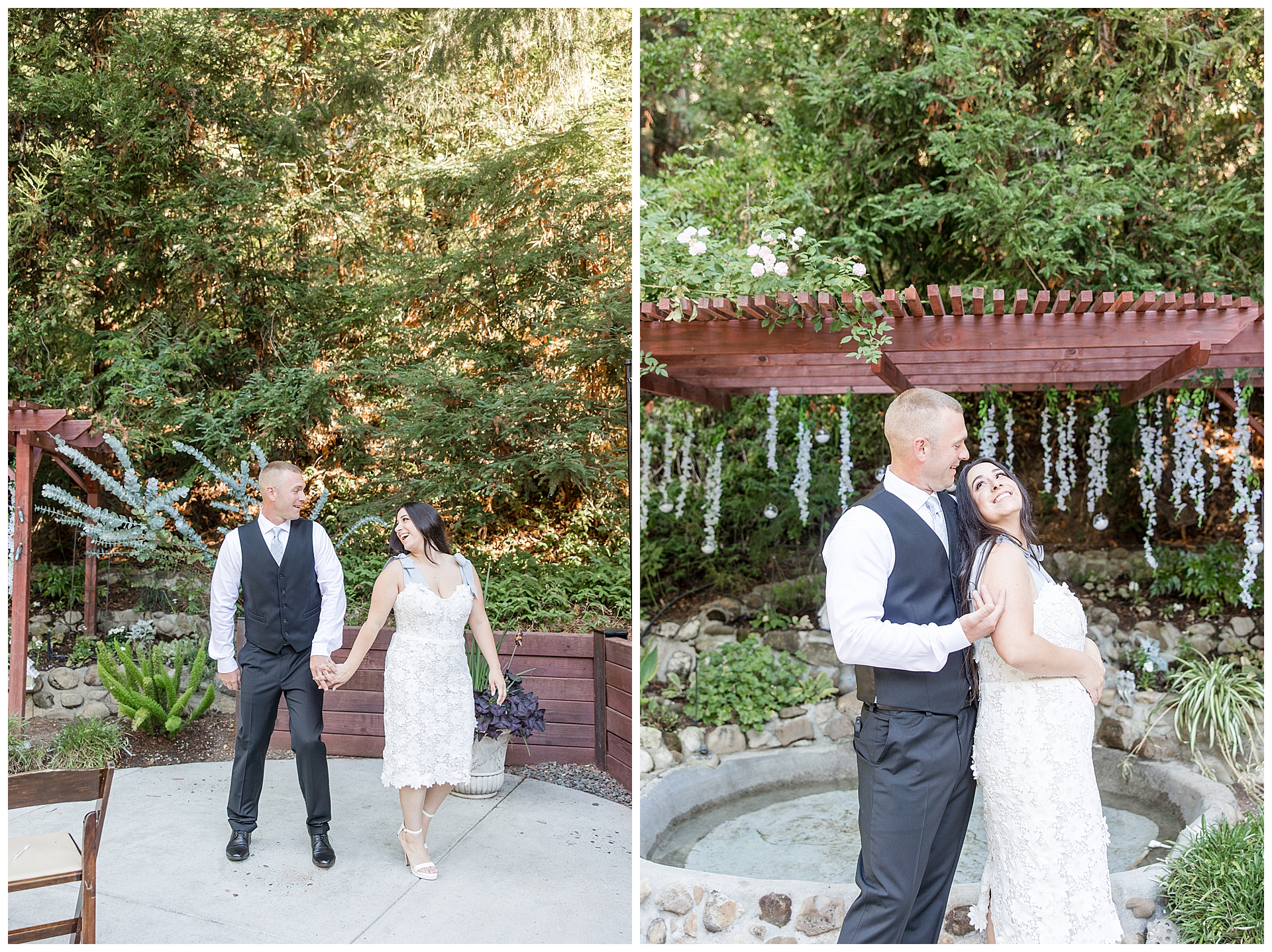 Couple's first look and portraits at their redwood wedding