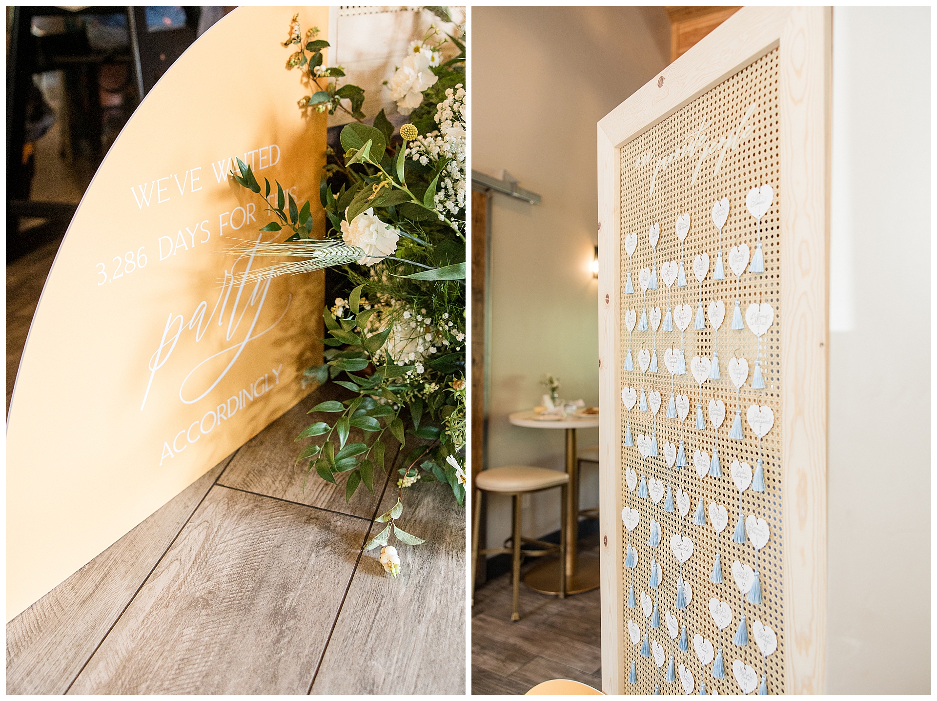 Wicker framed Seating chart at the Trout Farm Inn wedding reception.