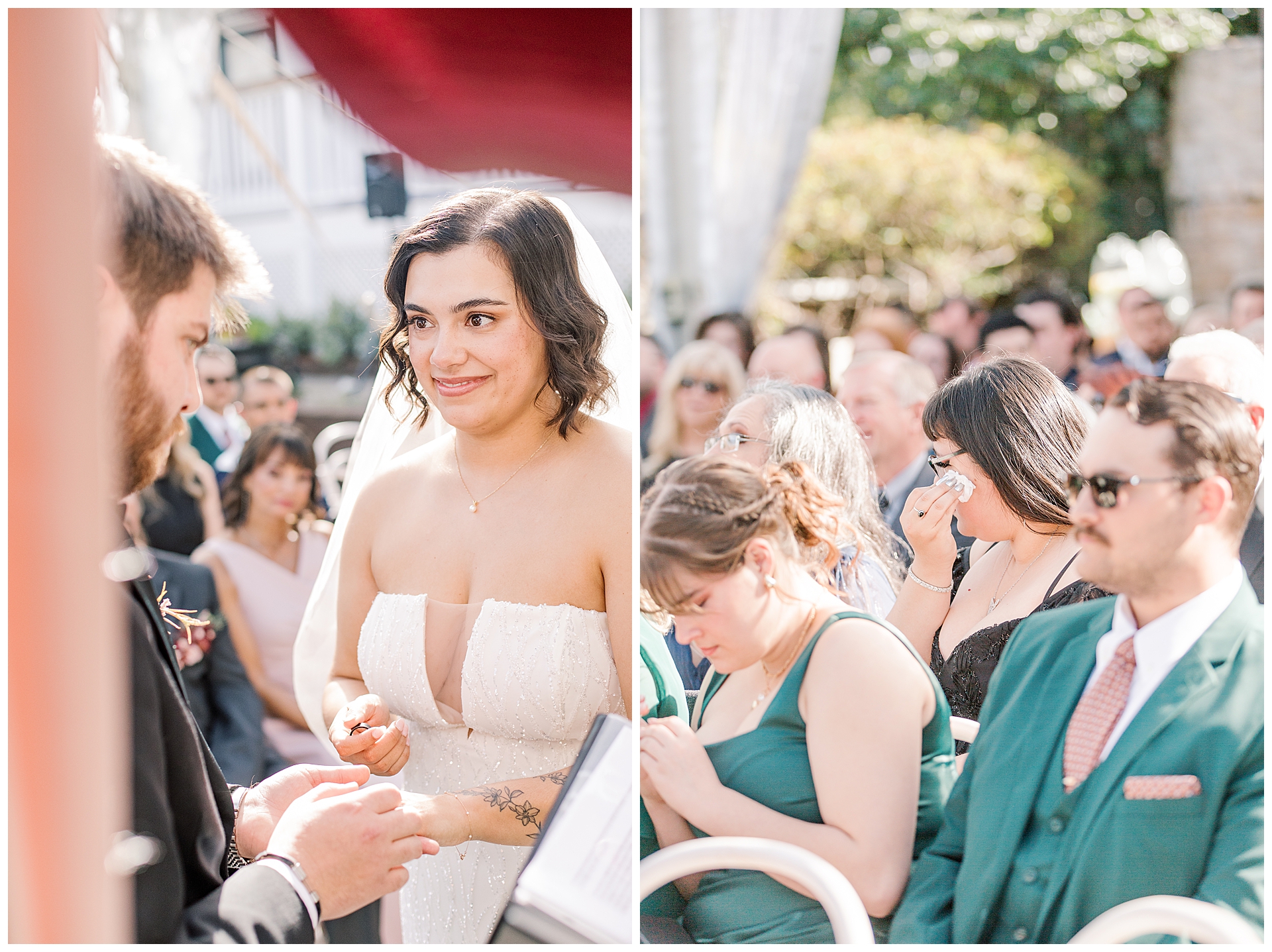 Bride and groom exchange rings at their monterey wedding.