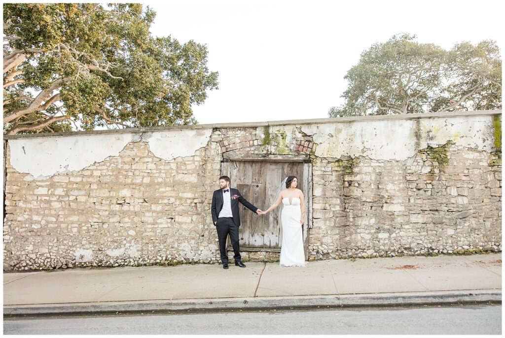 The Perry House, Adobe Wall with Bride and Groom