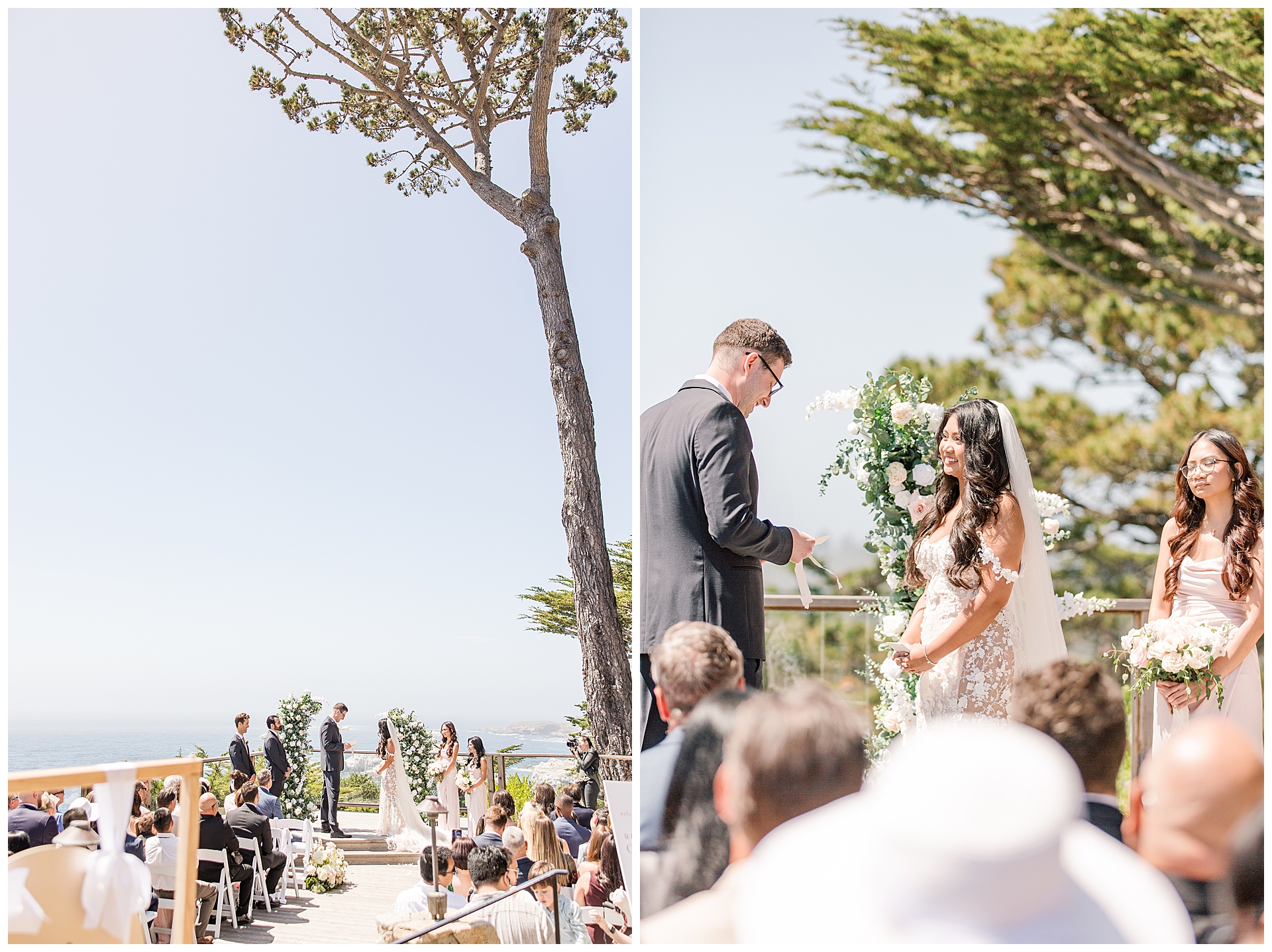 Bride and groom exchange vows during their Carmel Highlands ceremony. 