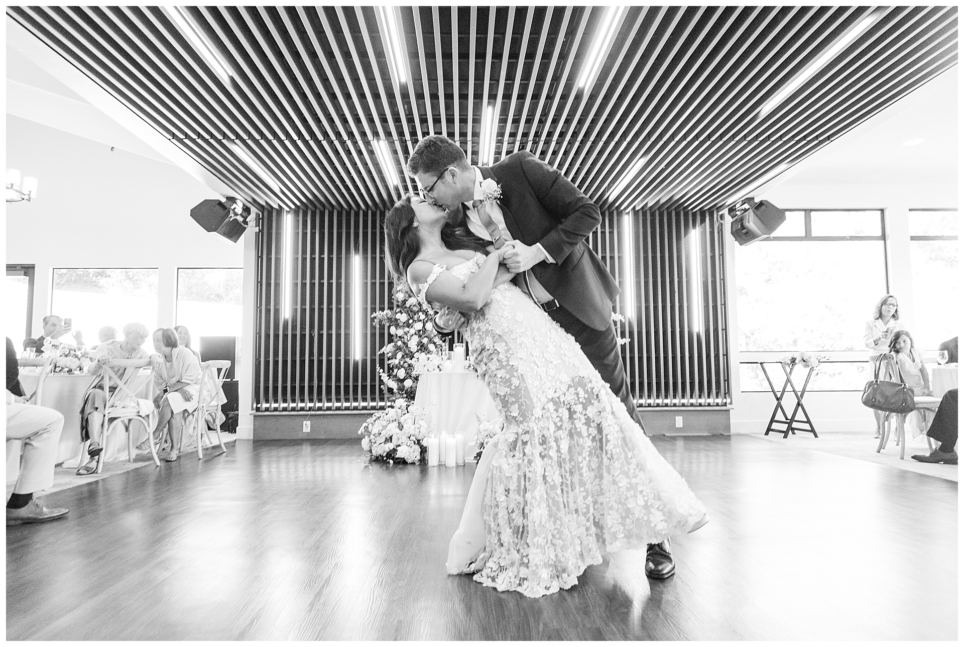 Bride and groom share their first dance at the Fairviews Laguna seca venue. 