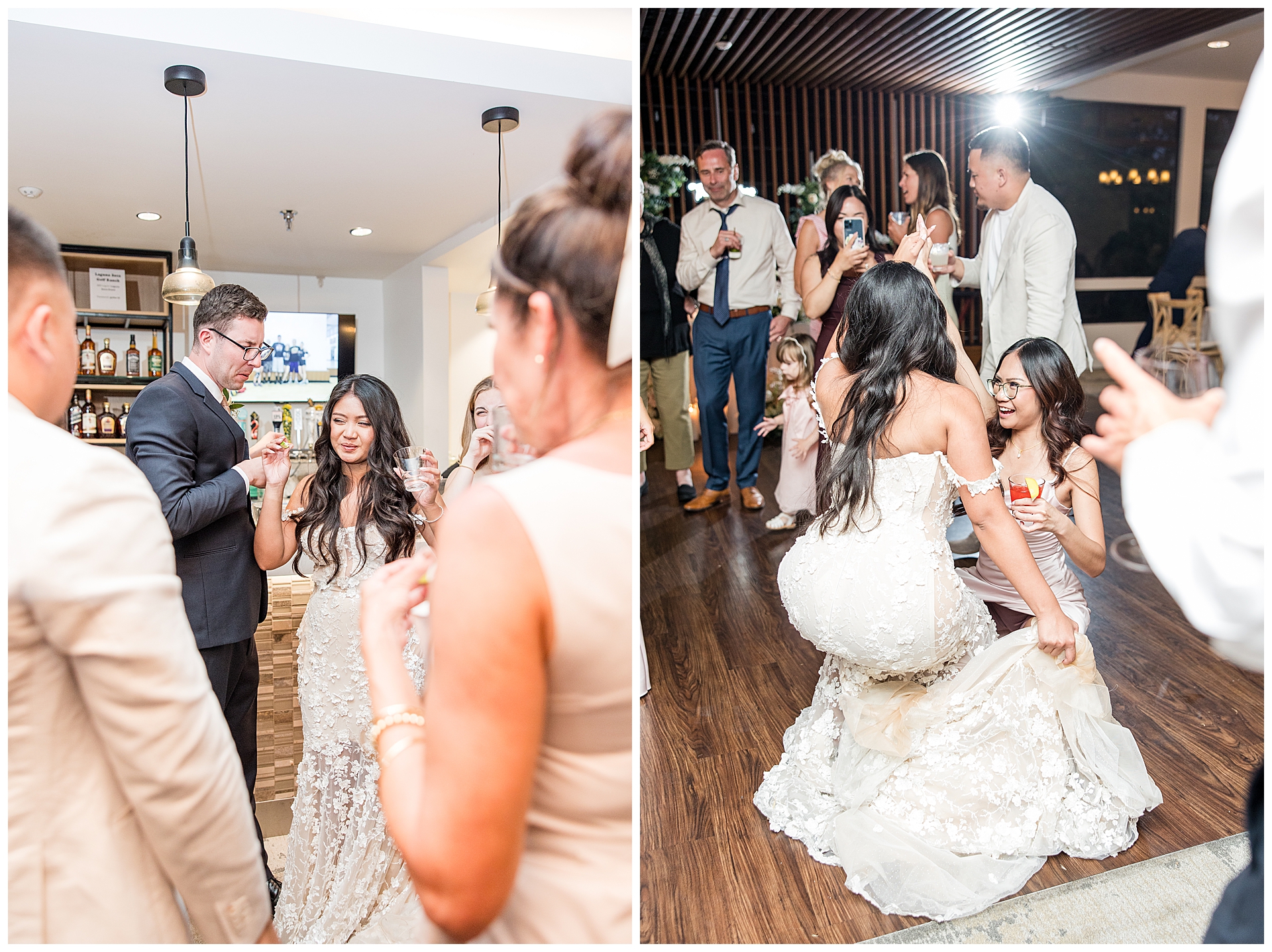 Guests party with the bride and groom at their Fairviews Laguna Seca wedding reception